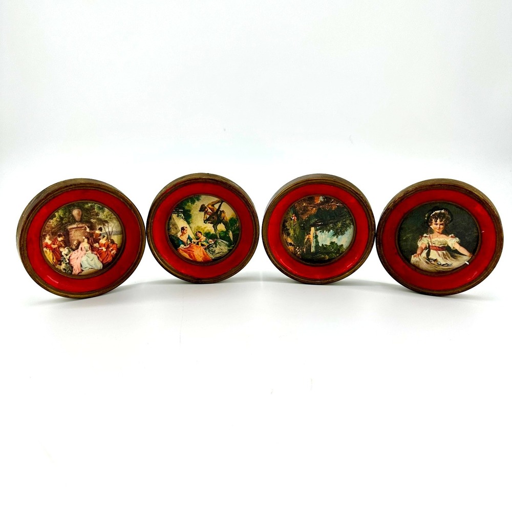Vintage OFM Italy Miniature Framed Portraits Set‎ of 4 Renaissance Baroque